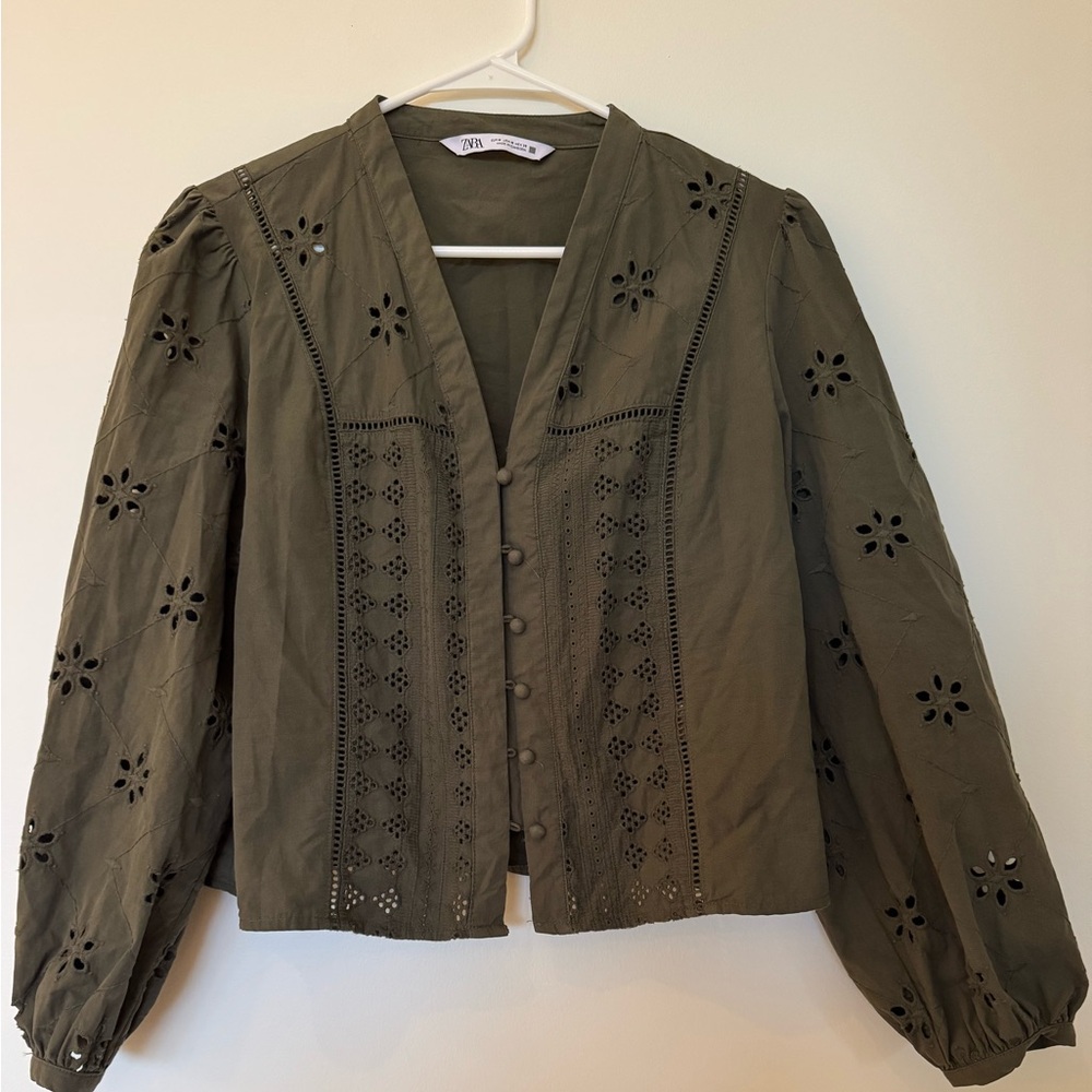 Zara Green Eyelet Blouse